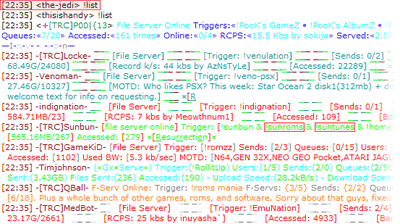 commande !list sur irc pour fserv